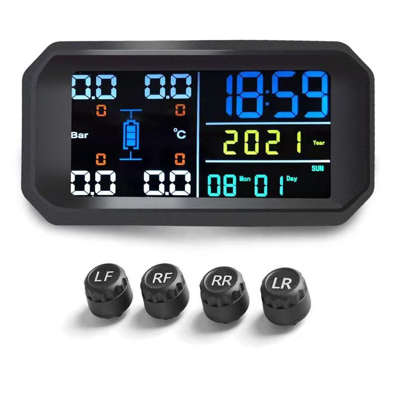 Solar Tpms Tire Pressure Gauge Tire Pressure Tire Temperature Monitor Clock Alarm External Sensors Ipx7 Waterproof