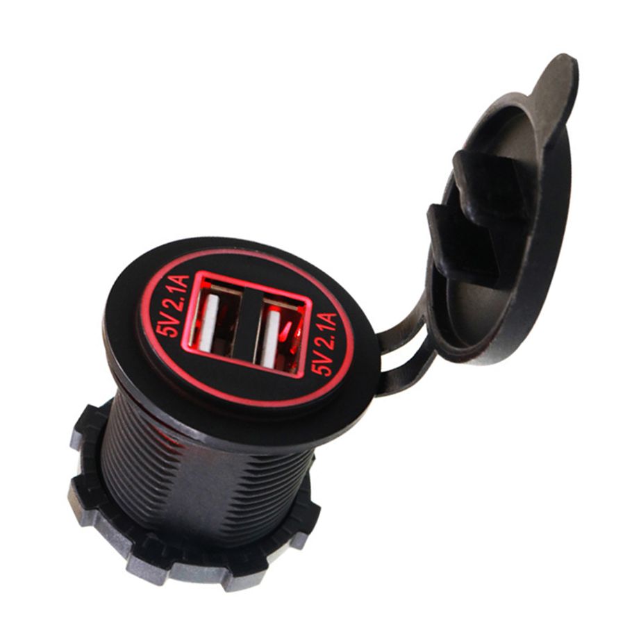 5V 2.1A Dual USB Ports LED Display Car Motorcycle Phone Charger Socket Adapter