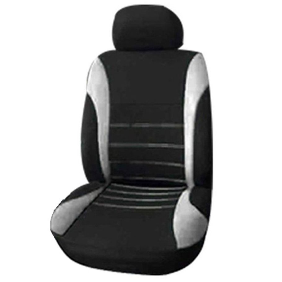 Front Car Seat Covers Front Airbag Ready Sport Bucket Seat Cover, 2-Piece Set Automobiles Seat Covers (Black + Grey)