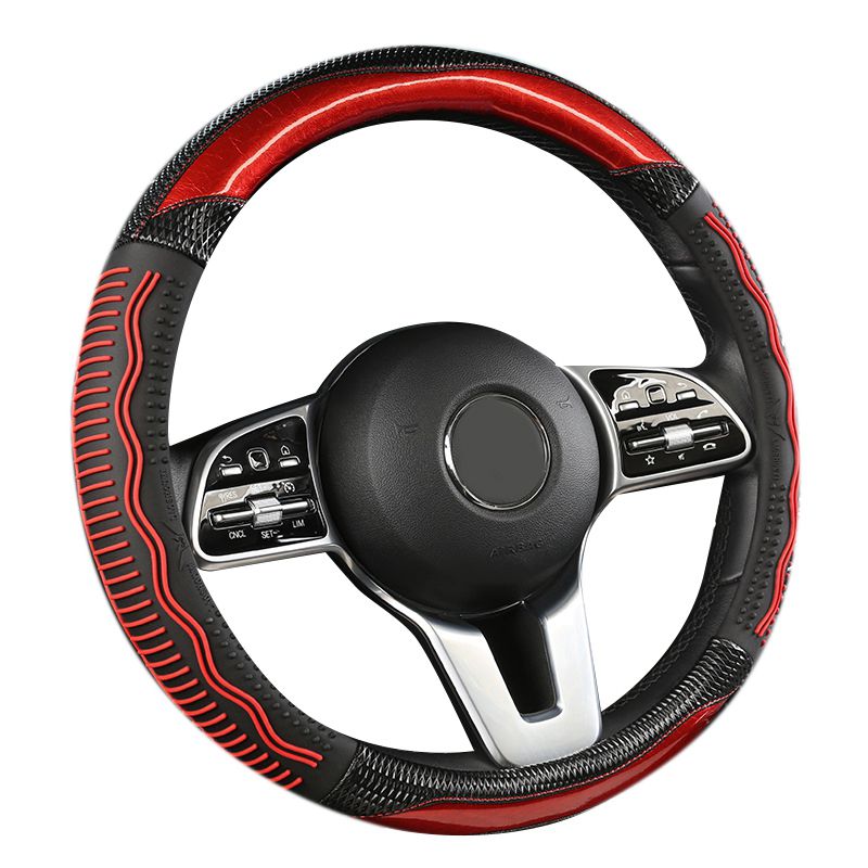 3D Car Steering Wheel Cover  Water Ripple Non-Slip Wear-Resistant Leather Car Handle Cover Universal Red