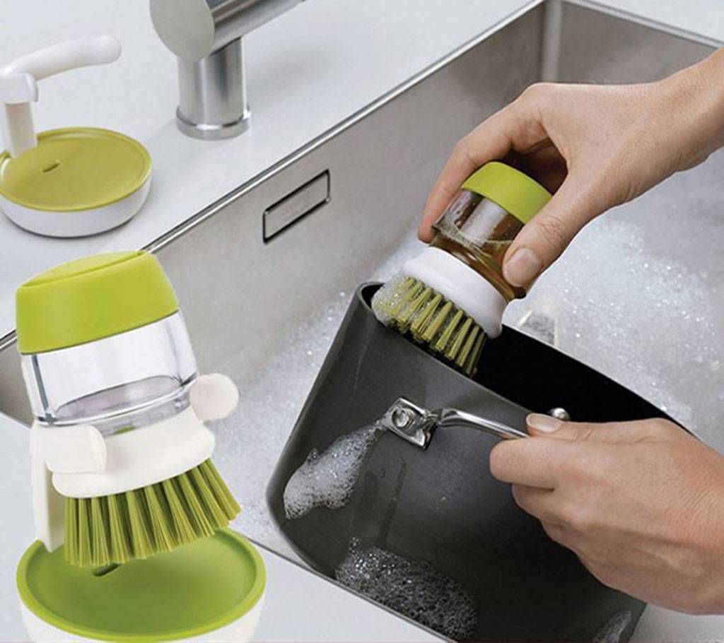 Soap Dispensing palm brush with storage
