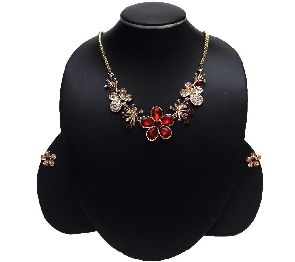 Gold Plated Flower-Butterfly Necklace Set - JS 206