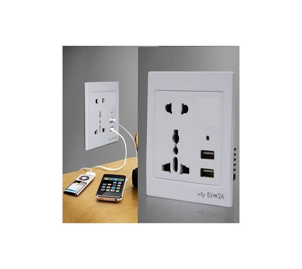 double USB charging ports and multi-standard wall power socket