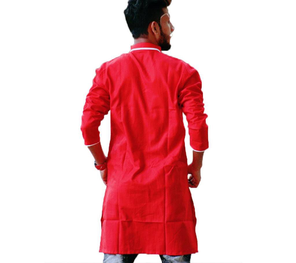 Red Cotton Casual Long Panjabi for Men
