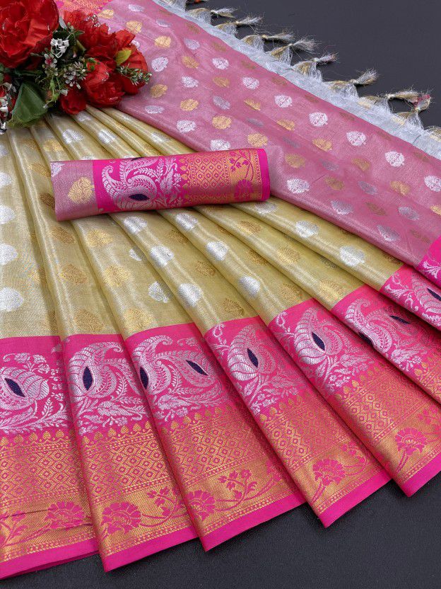 Woven Banarasi Organza, Pure Silk Saree  (Multicolor)