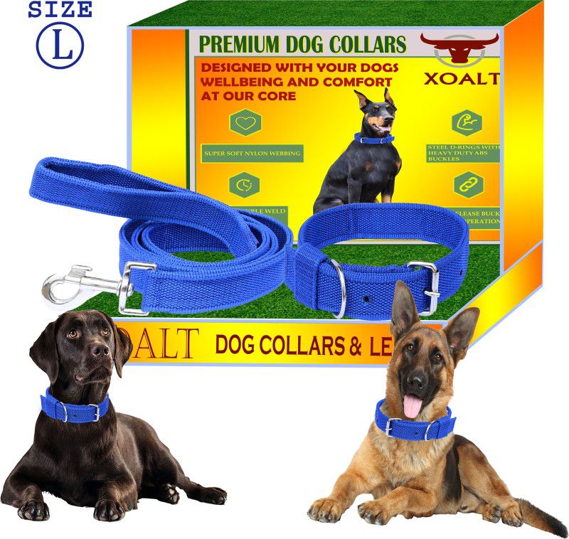 xoalt Blue Nylon Large Dog Collar & Leash  (Large, BLUE)
