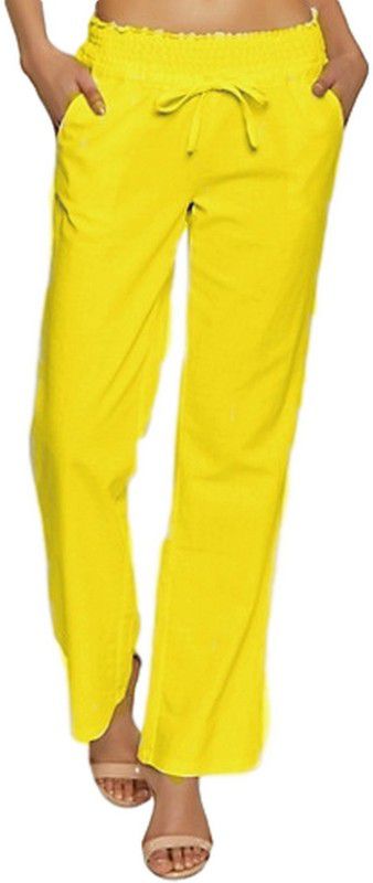 Women Relaxed Yellow Cotton Blend Trousers