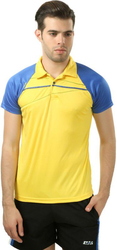 Men Color Block Polo Neck Polyester Blue, Yellow T-Shirt