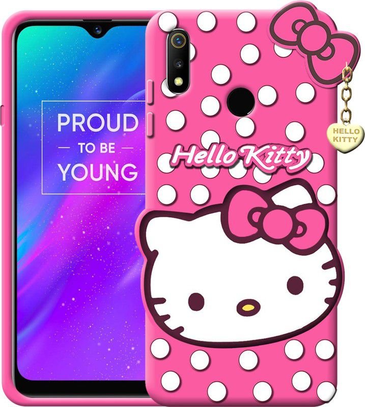 ELEF Back Cover for Realme 3 Pro Hello Kitty Case 3D Cute Doll Soft Girl Back Cover Lucky Pendant  (Pink, Flexible, Silicon)