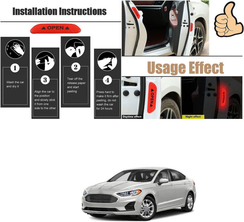 PRTEK Car Stickers Warning Strip Tape Sign Car Door Sticker Safety Warning Mark 220 5 mm x 5 m Red Reflective Tape  (Pack of 4)