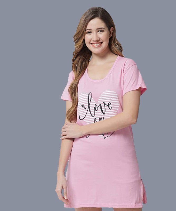 Women Printed Round Neck Organic Cotton Pink T-Shirt