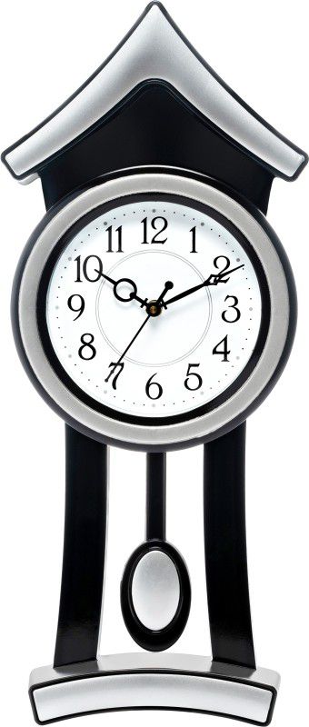 Att'z Analog 40.5 cm X 25.5 cm Wall Clock  (Silver, With Glass, Standard)