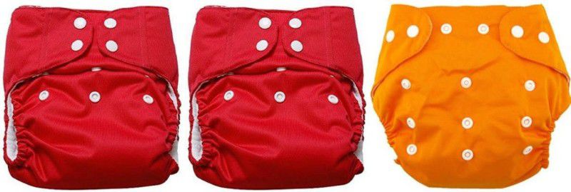 SS Sales Reusable Baby Washable Cloth Diaper Nappies With Wet-free inserts For Babies of Ages 0 to 2 years - New Born - New Born Pack of 3 ( RED 2 , ORANGE 1)