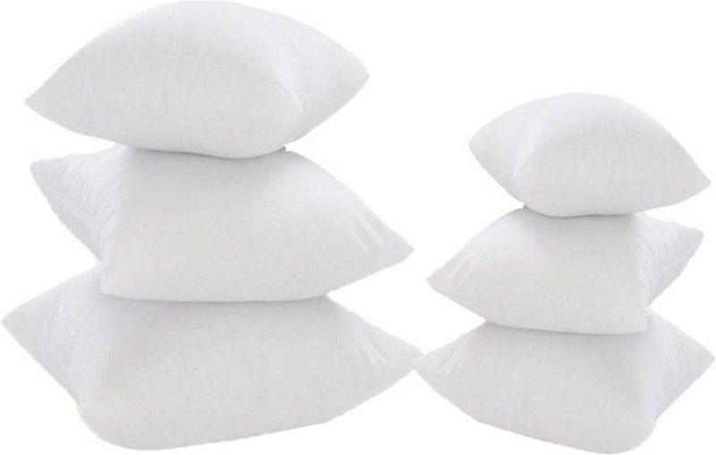 Shreejee Polyester Fibre Solid Back Cushion Pack of 6  (White)