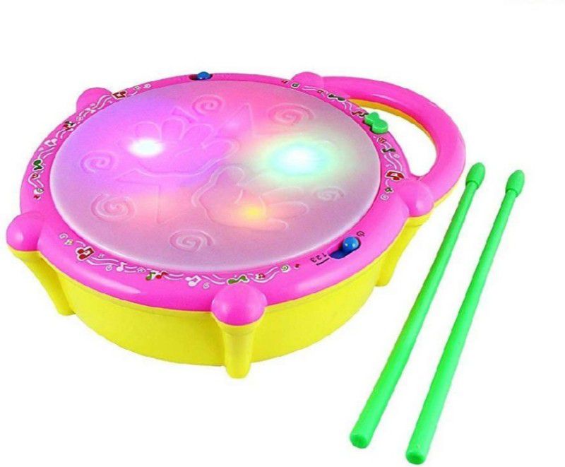Pepino Latest Musical Flash Drum with Real Sound and LED Flash Light, Flash Toy Drum Rotating 3D Lights & Fish with Music Songs & English Learner Musical Instrument for Kids Music Box