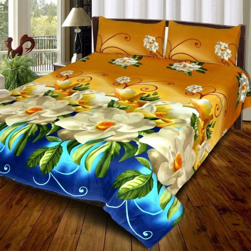 SheetHub 144 TC Microfiber Double 3D Printed Flat Bedsheet  (Pack of 1, Multicolor)