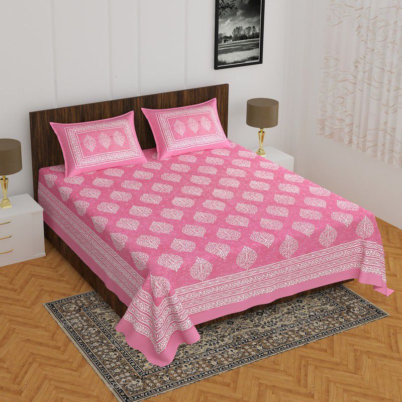 RAWAKA FASHION 260 TC Cotton Double Printed Flat Bedsheet  (Pack of 1, Pink)