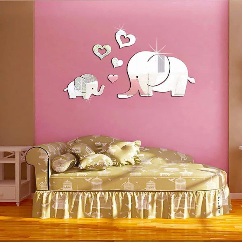 Asmi Collections 50 cm Beautiful Cute Baby Elephants Acrylic Mirror Self Adhesive Sticker  (Pack of 1)