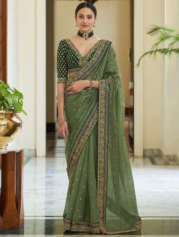 Mekhela Chador Georgette Saree  (Green)