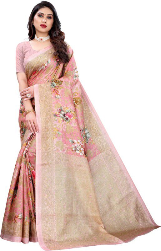 Self Design Banarasi Cotton Silk Saree  (Brown, Pink)