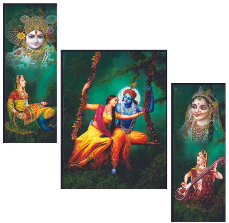 WALLSTOXX Set Of 3 Radha Krishna Self Adhesive MDF 12X18 Inch wall Art painting Digital Reprint 18 inch x 12 inch Painting  (Without Frame, Pack of 3)
