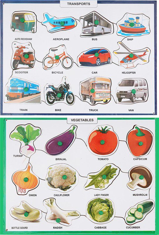 moreyaji Wooden Transports and Vegetables Puzzles with Picture Educational Board for Kids  (Multicolor)