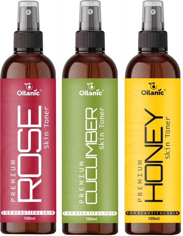Oilanic Premium Rose, Cucumber & Honey Face Toner For Men & Women Combo Pack of 3 Bottles of 100 ml (300 ml ) Men & Women  (300 ml)