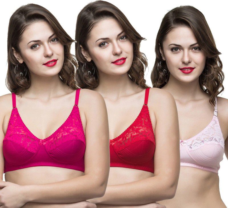 Pack of 3 Women Full Coverage Non Padded Bra  (Pink, Red, Pink)
