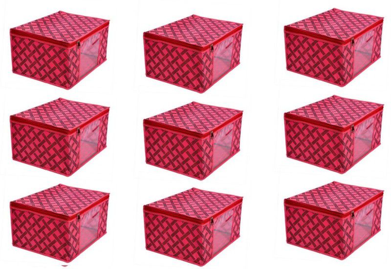 Kiara Creation Flexo Red Non Woven Saree Cover Storage Bags for Clothes with Premium Quality Combo Offer Saree Organizer for Wardrobe/Organizers for Clothes/Organizers for Wardrobe Set of 9 Sari Cover  (Red)