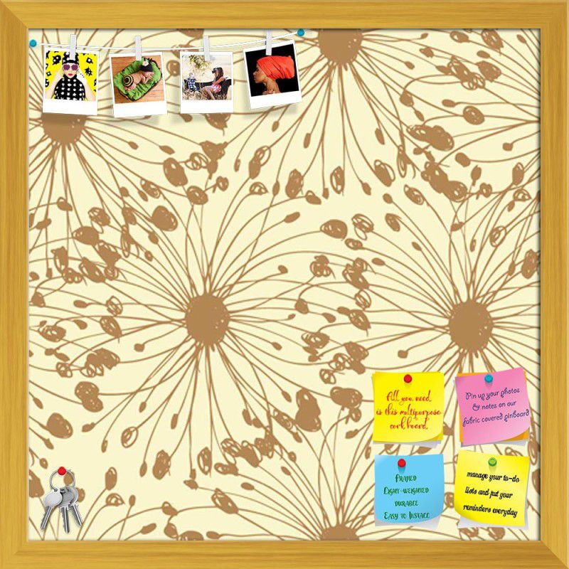 Artzfolio Sketchy Circles Notice Pin Board Soft Board with Push Pins Cork Bulletin Board  (Golden Frame 24 x 24 inch (61 x 61 cms))