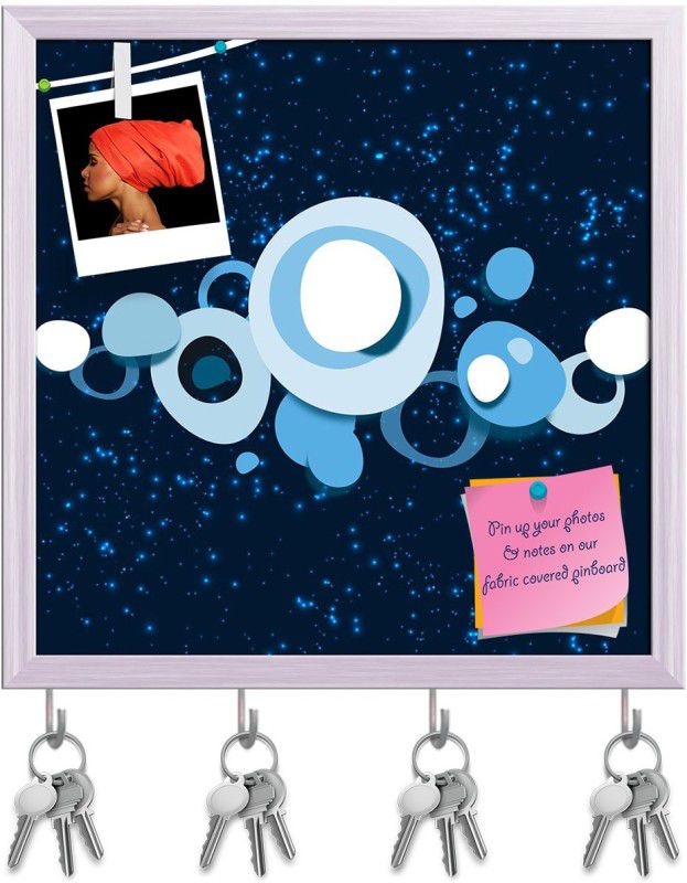 Artzfolio Blue Bubbles In The Space Pinboard with Key Holder Hooks White Frame 16x16inch Cork Bulletin Board  (Multicolor 16 x 16 inch (41 x 41 cms))