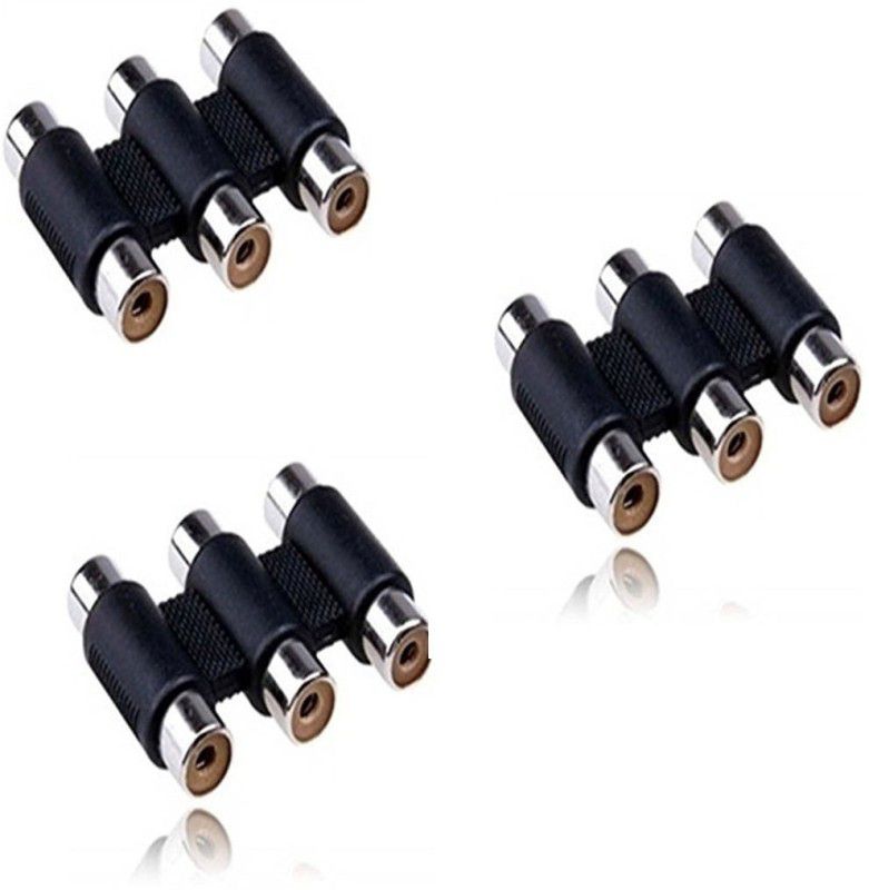 HI-PLASST RCA Audio Video Cable 0 m (3Pcs) TV-Out Cable RCA Female to RCA Female Coupler Female Jack  (Compatible with TV , Speaker , LED ,, Connecting A/V cables, Black, Pack of: 3)