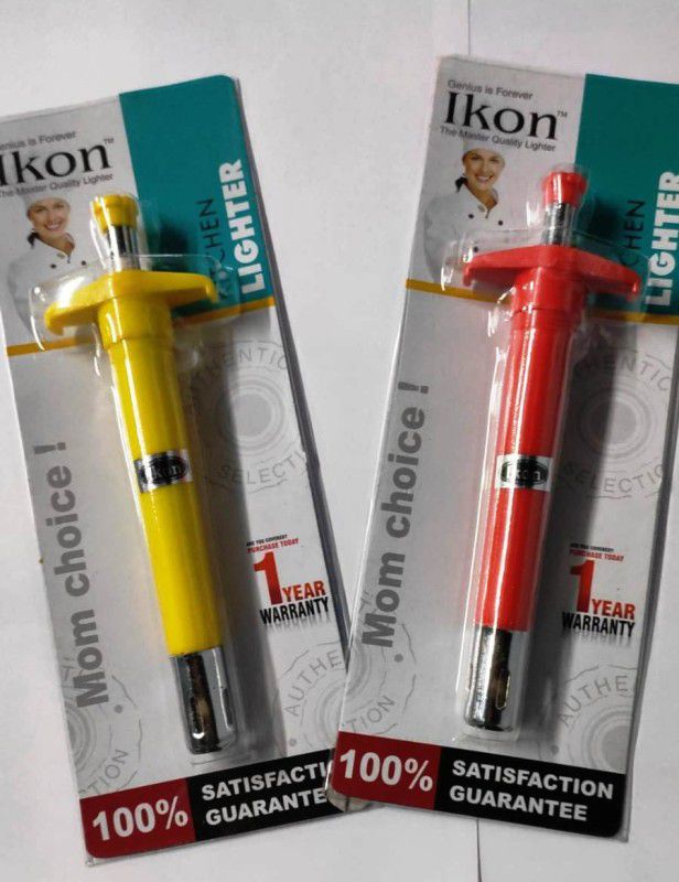 IKON Steel, Plastic Gas Lighter  (Yellow, Red, Pack of 2)