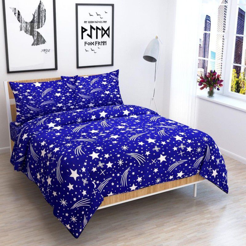 YOLOSHOP 180 TC Polycotton Double Glow in the Dark Flat Bedsheet  (Pack of 1, Blue)