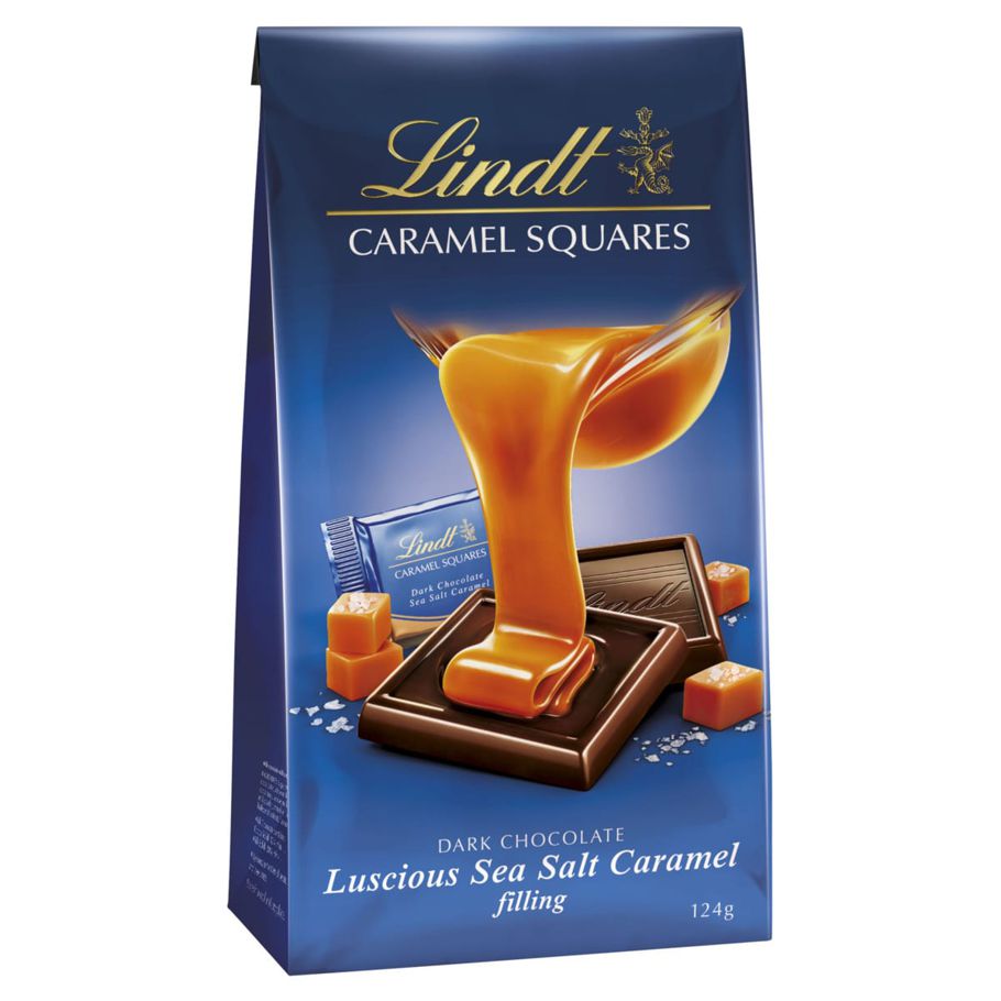 Lindt Caramel Squares Dark Chocolate Bag 124g