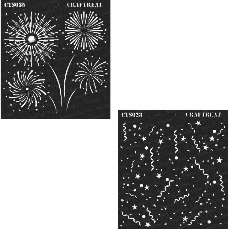 CrafTreat CTS023nCTS035 Confetti & Fire Works (Size : 6"x6") Stencil  (Pack of 2, Printed)