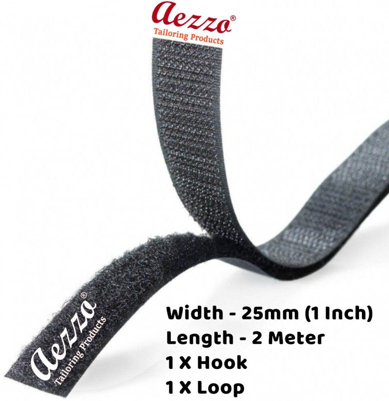Aezzo Black Velcro Hook + Loop Sew-on Fastener tape roll strips 2 Meter Length 1 Inch (25mm) Width. Use in Sofas Backs, Footwear, Pillow Covers, Bags, Purses, Curtains etc. (2 Meter Black) Sew-on Velcro  (Black)