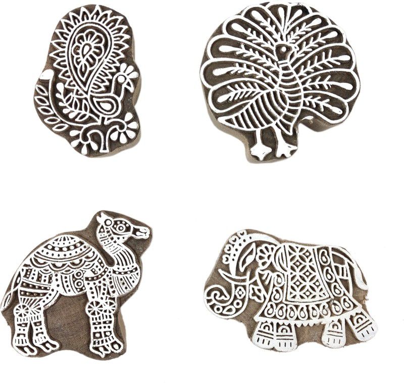 Global Art Traders Animal Figurative Designs Textile Printing, Beautiful Handcrafted Blocks Printing Blocks  (Pack of 4)