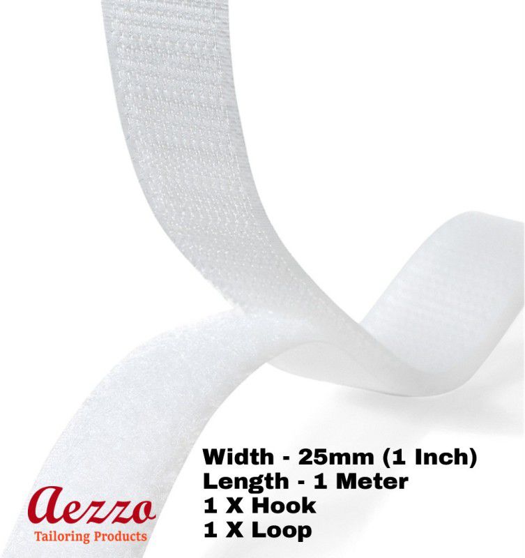 Aezzo White Velcro Hook + Loop Sew-on Fastener tape roll strips 1 Meter Length 1 Inch (25mm) Width. Use in Sofas Backs, Footwear, Pillow Covers, Bags, Purses, Curtains etc. (1Meter White) Sew-on Velcro  (White)