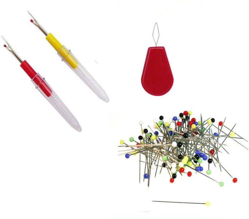 Crafts Haveli 3 Items Combo : 2 Seam Ripper, Round Head Pin Multi, 1 Needle Threader Sewing Kit