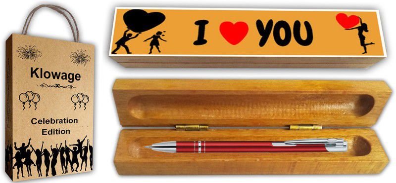 Klowage Jupiter Maroon Ball Pen With Wooden I Love You Wishing Gift Box and Gift Bag Ball Pen  (Blue)