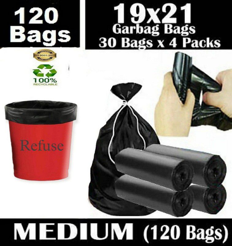 Refuse Biodegradable black Garbage, Medium Size, 19X21, 4Rolls-120bags, ( Dustbin/trash/Waste bags) for home, kitchen and office use. Medium 15 L Garbage Bag  (120Bag )