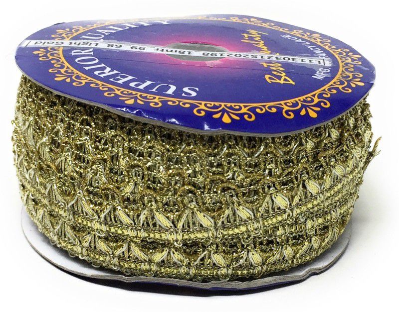 Inhika 9 Meters Lace Border Material, Embroidered, Polyester Fabric (1cm Wide, Light Gold) for saree dupatta lehenga blouse Lace Reel  (Pack of 1)