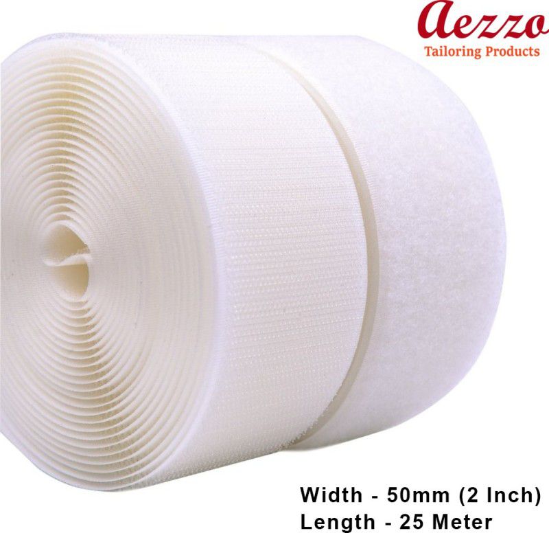 Aezzo 25 Meter White Velcro 2 Inch (50 mm) Width Hook + Loop Sew-on Fastener tape roll strips Use in Sofas Backs, Footwear, Pillow Covers, Bags, Purses, Curtains etc. (25 Meter White) Sew-on Velcro  (White)