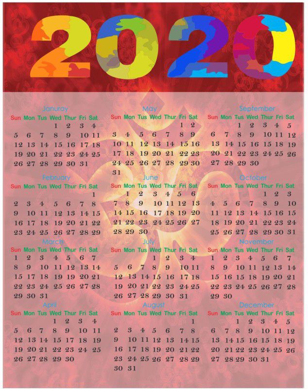 DECOR Production Wall Calender 2020 (Self Adhesive Vinyl 18 inch x 23 inch)_00 2020 Wall Calendar  (Multicolor, God)