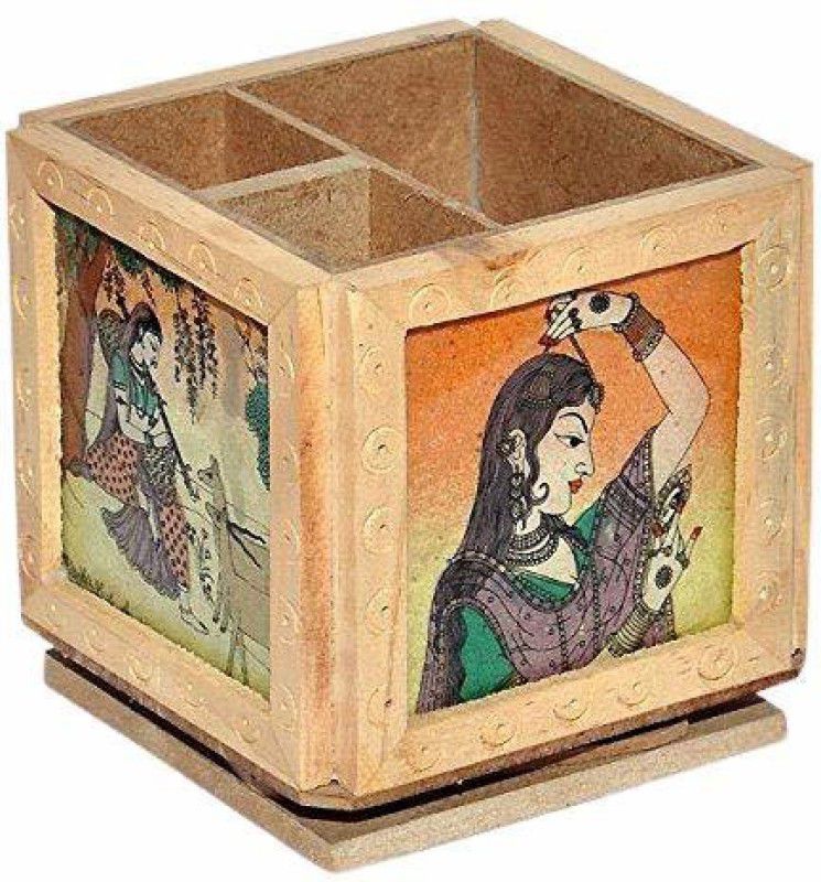 STAR HANDICRAFT 3 Compartments Wood pen stand  (Multicolor)