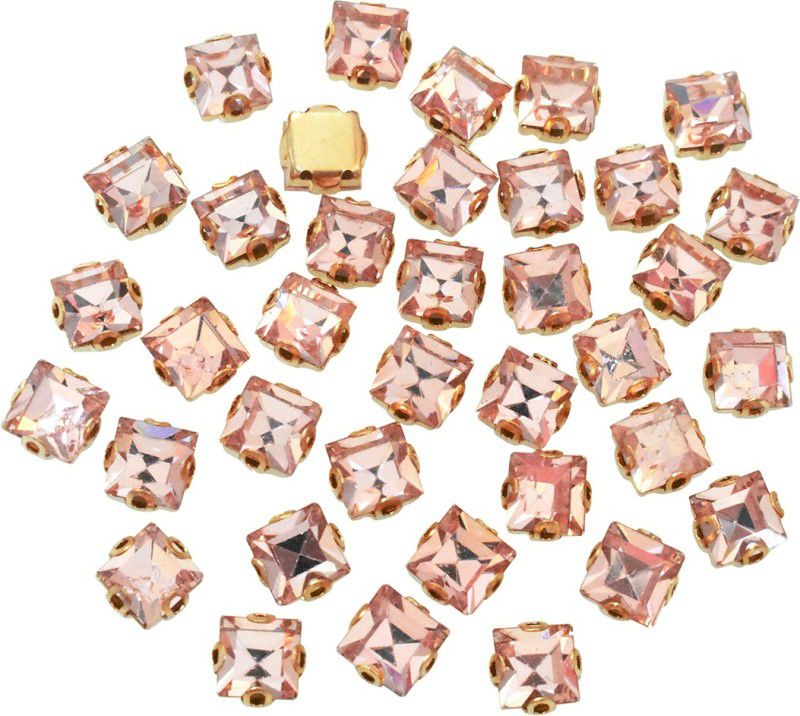 EmbroideryMaterial.com Square Shape Sew on Glass Crystal Rhinestones with D Shape Claws for Craft, Embroidery and Jewellery Making in Peach Color: 6 * 6MM -48 Pieces Beads  (70 g)