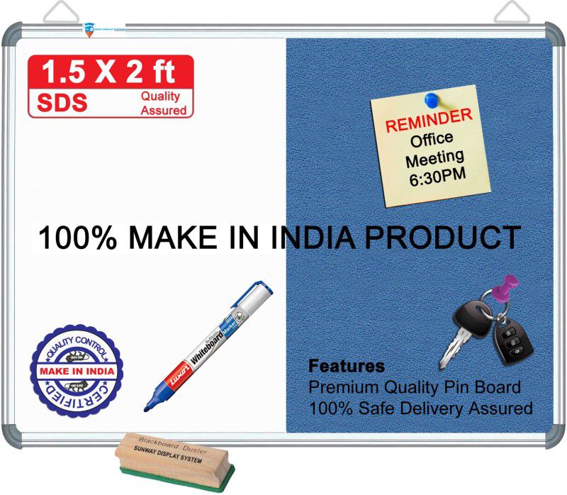 sunway Display Systems Combination Board (Non-Magnetic Whiteboard with Blue Pin-up Notice Board) for Home, Office & School, Heavy-Duty Aluminium Frame Non-MEGNETIC combtionB(1.5*2) v21 Cork Bulletin Board  (Blue)