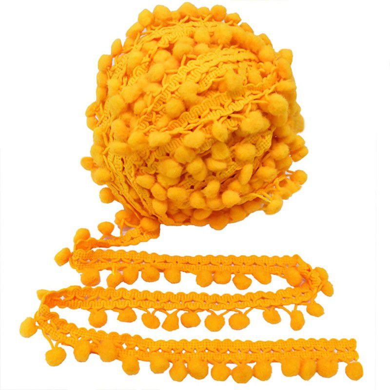 Embroiderymaterial 3.7CM Yellow Color Pom Pom Lace for Craft and Decoration 10 meters Lace Reel  (Pack of 1)