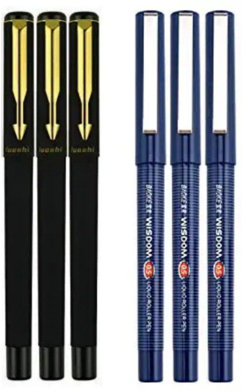 Luoshi 3 Golden&Matte Blue Gel ink 0.7mm pens +3 0.5mm Blue Signature pens Gel Pen  (Pack of 6, Blue)